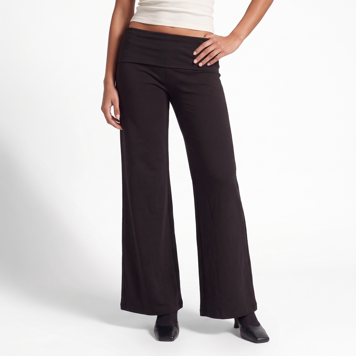 Foldover Waist Wide-Leg Trousers – Soft Pull-On Fit