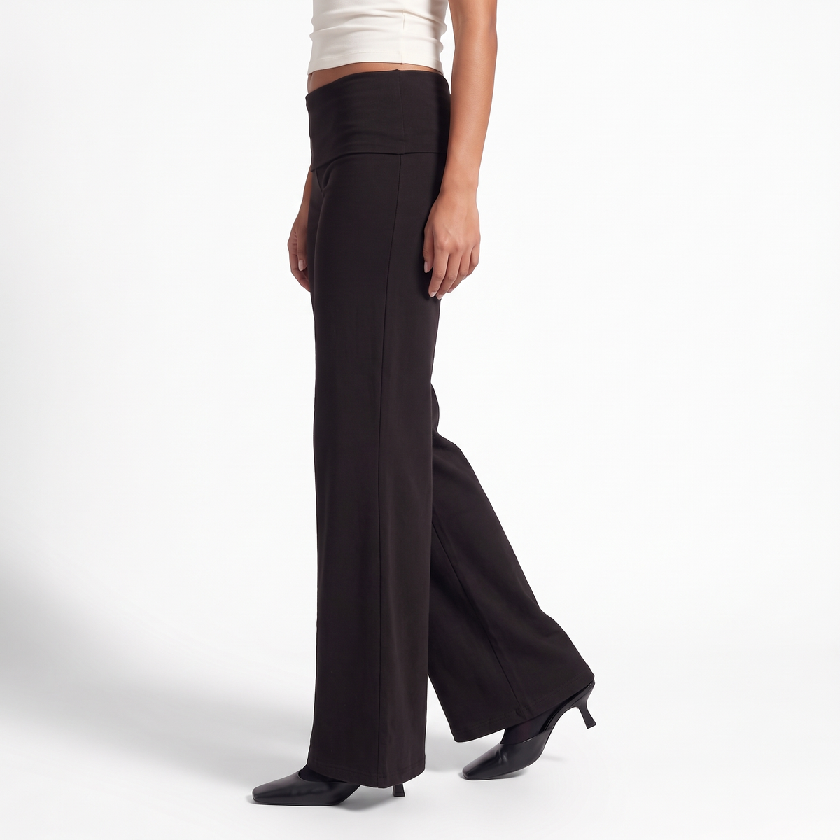 Foldover Waist Wide-Leg Trousers – Soft Pull-On Fit