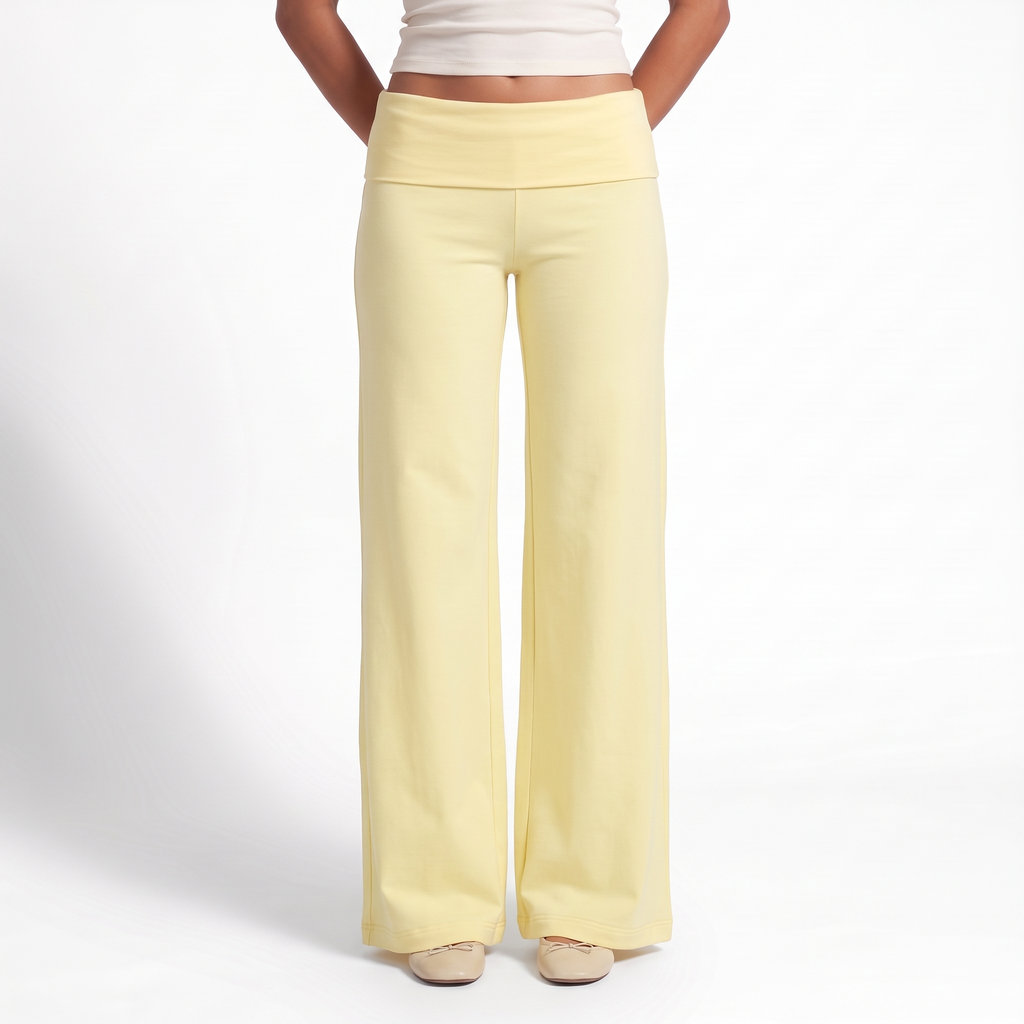 Foldover Waist Wide-Leg Trousers – Soft Pull-On Fit
