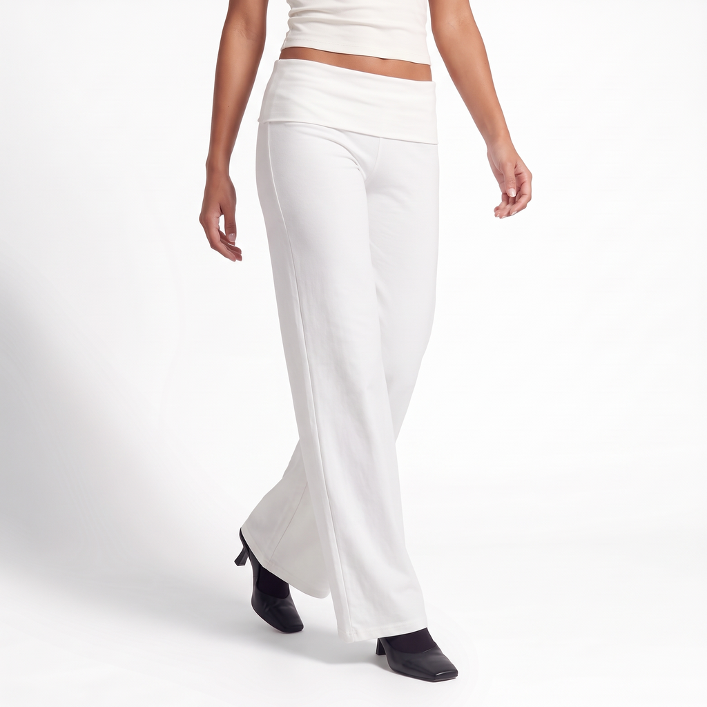 Foldover Waist Wide-Leg Trousers – Soft Pull-On Fit