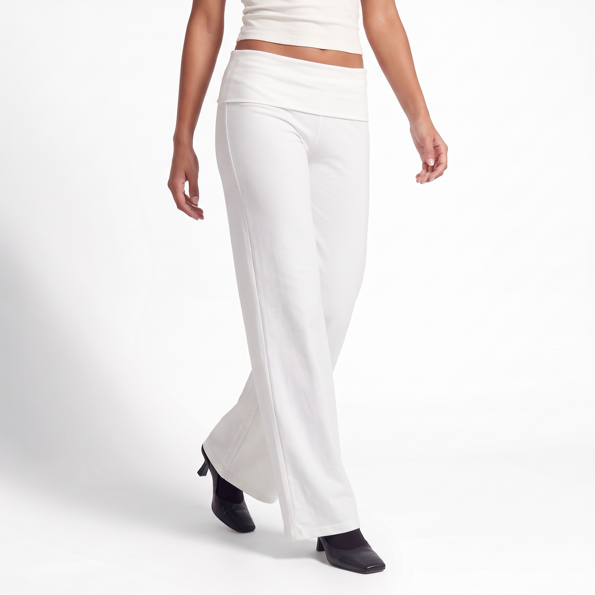 Foldover Waist Wide-Leg Trousers – Soft Pull-On Fit