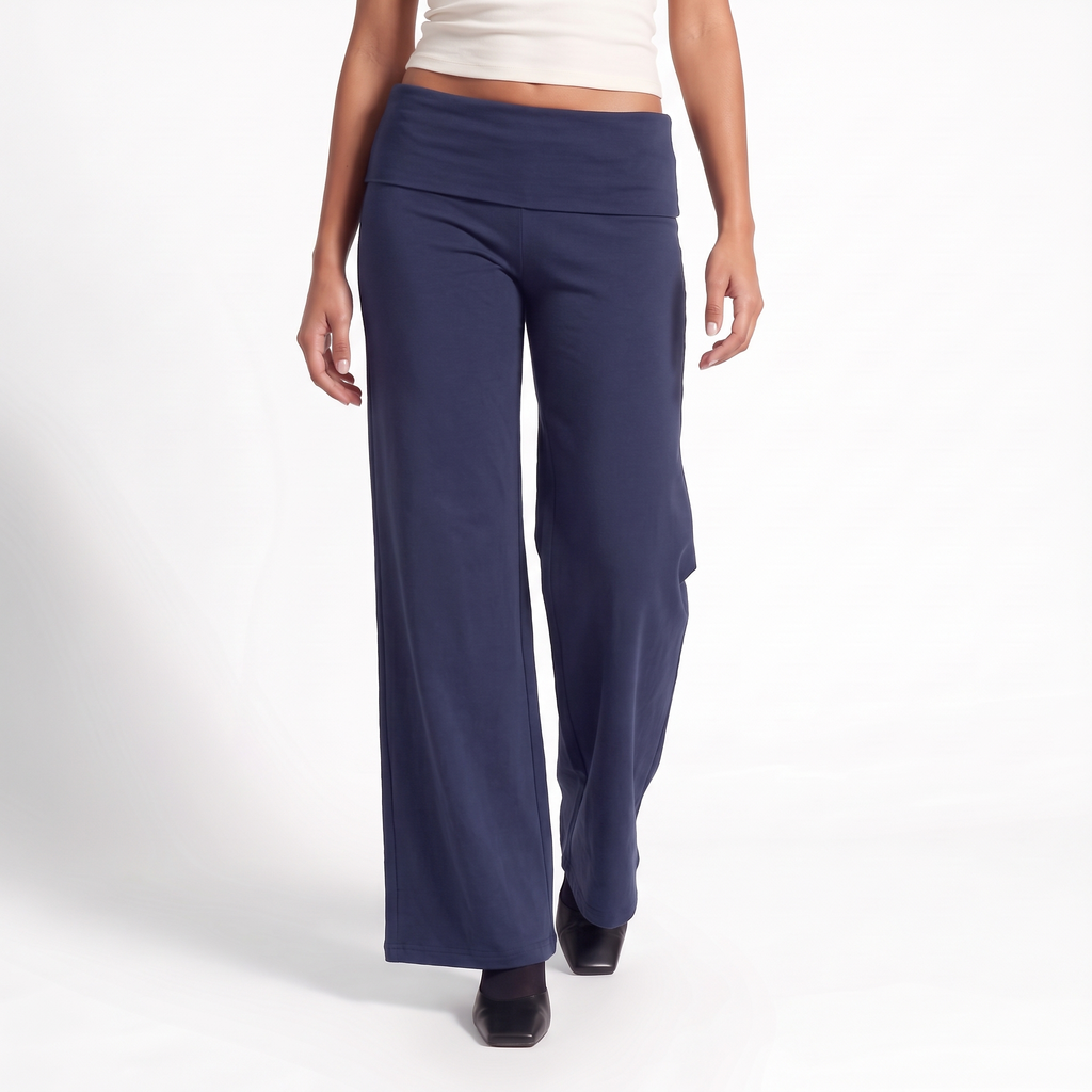 Foldover Waist Wide-Leg Trousers – Soft Pull-On Fit