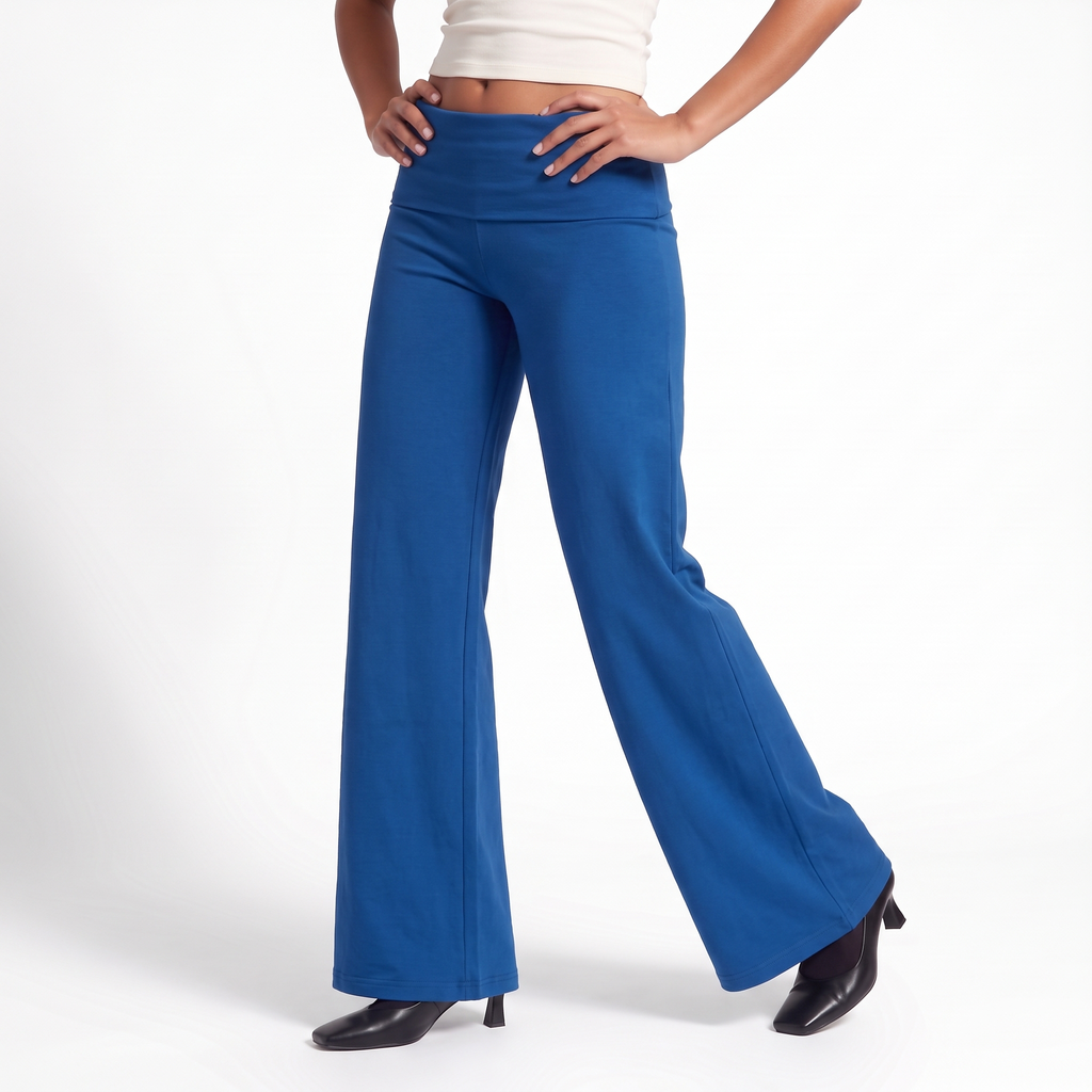 Foldover Waist Wide-Leg Trousers – Soft Pull-On Fit