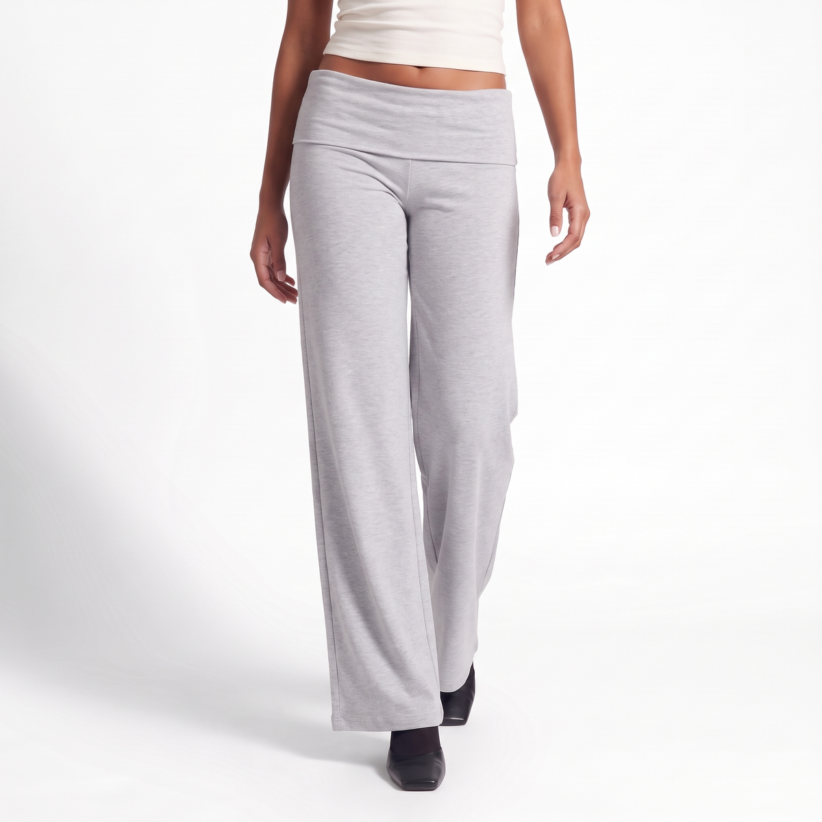 Foldover Waist Wide-Leg Trousers – Soft Pull-On Fit