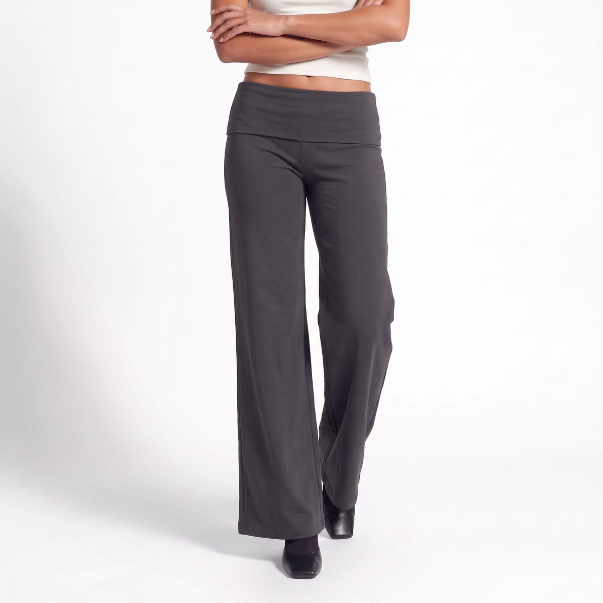 Foldover Waist Wide-Leg Trousers – Soft Pull-On Fit