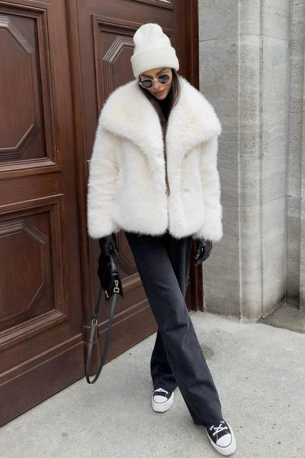 Faux Fur Winter Coat with Wide Collar – Soft Luxury Coat