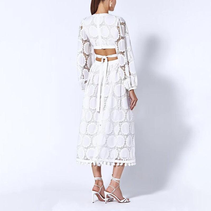 White Lace Ibiza Dress – Women's Long Sleeve Boho Summer Beach & Wedding Guest Dress | Meave & Ivy
