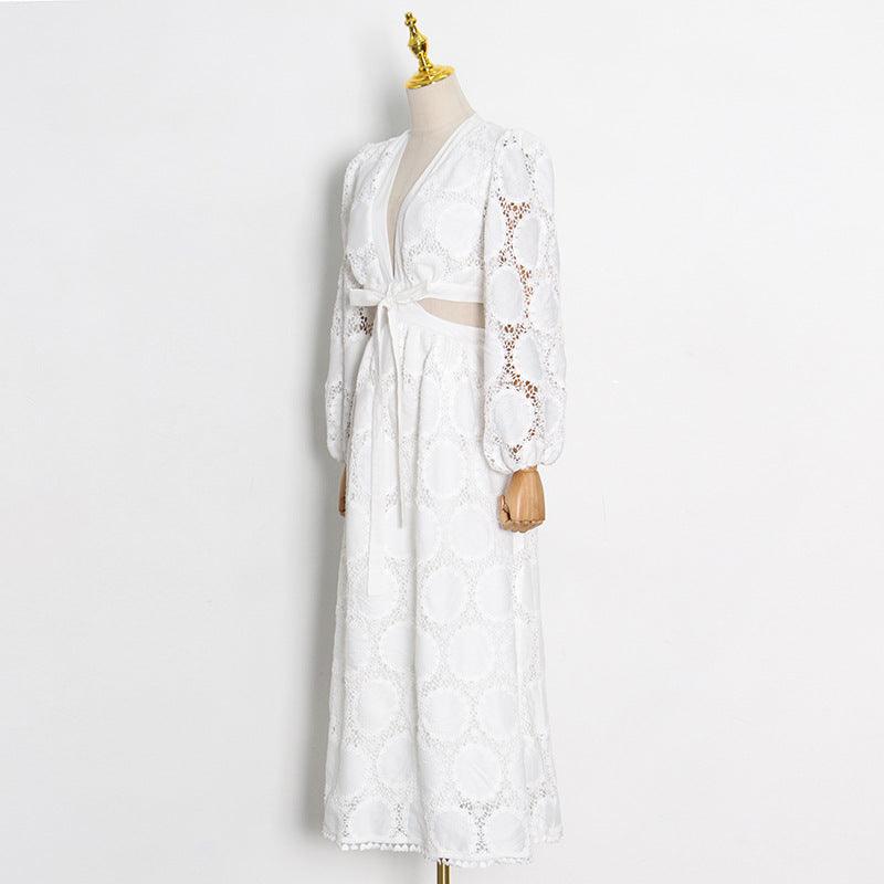 White Lace Ibiza Dress – Women's Long Sleeve Boho Summer Beach & Wedding Guest Dress | Meave & Ivy