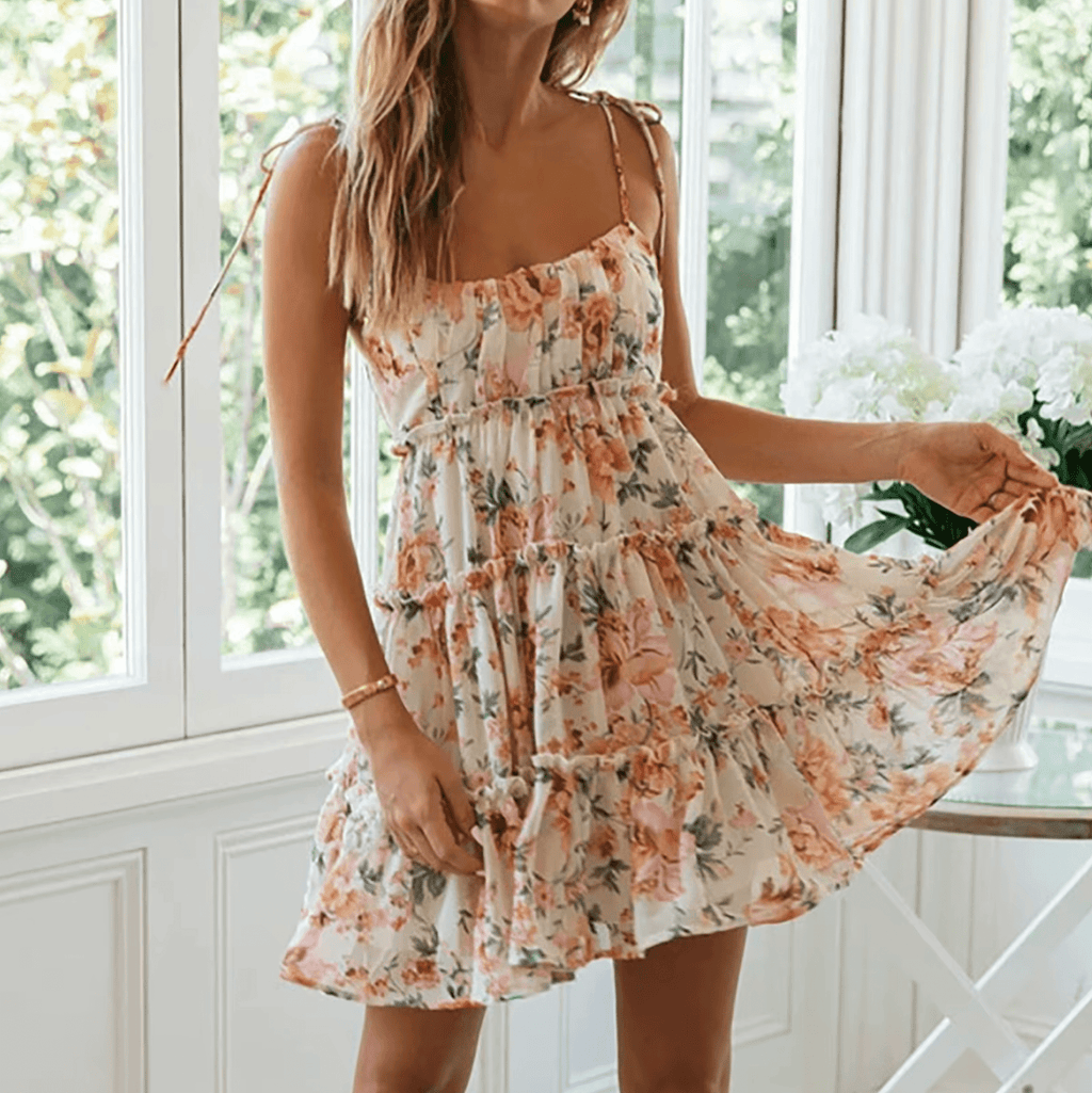White Floral Ibiza Mini Dress – Women's Boho Summer Beach & Holiday Dress | Meave & Ivy