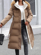 Women's Winter Coat with Faux Fur Trim Hood – Warm Padded Parka