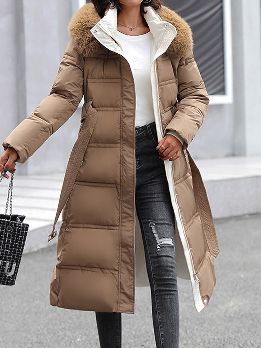 Women's Winter Coat with Faux Fur Trim Hood – Warm Padded Parka
