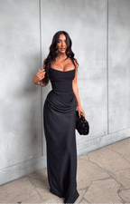 Ruched Bodycon Maxi Dress - Scoop Neck Evening Gown | Meave & Ivy