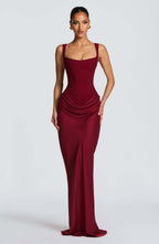Ruched Bodycon Maxi Dress - Scoop Neck Evening Gown | Meave & Ivy