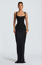 Ruched Bodycon Maxi Dress - Scoop Neck Evening Gown | Meave & Ivy