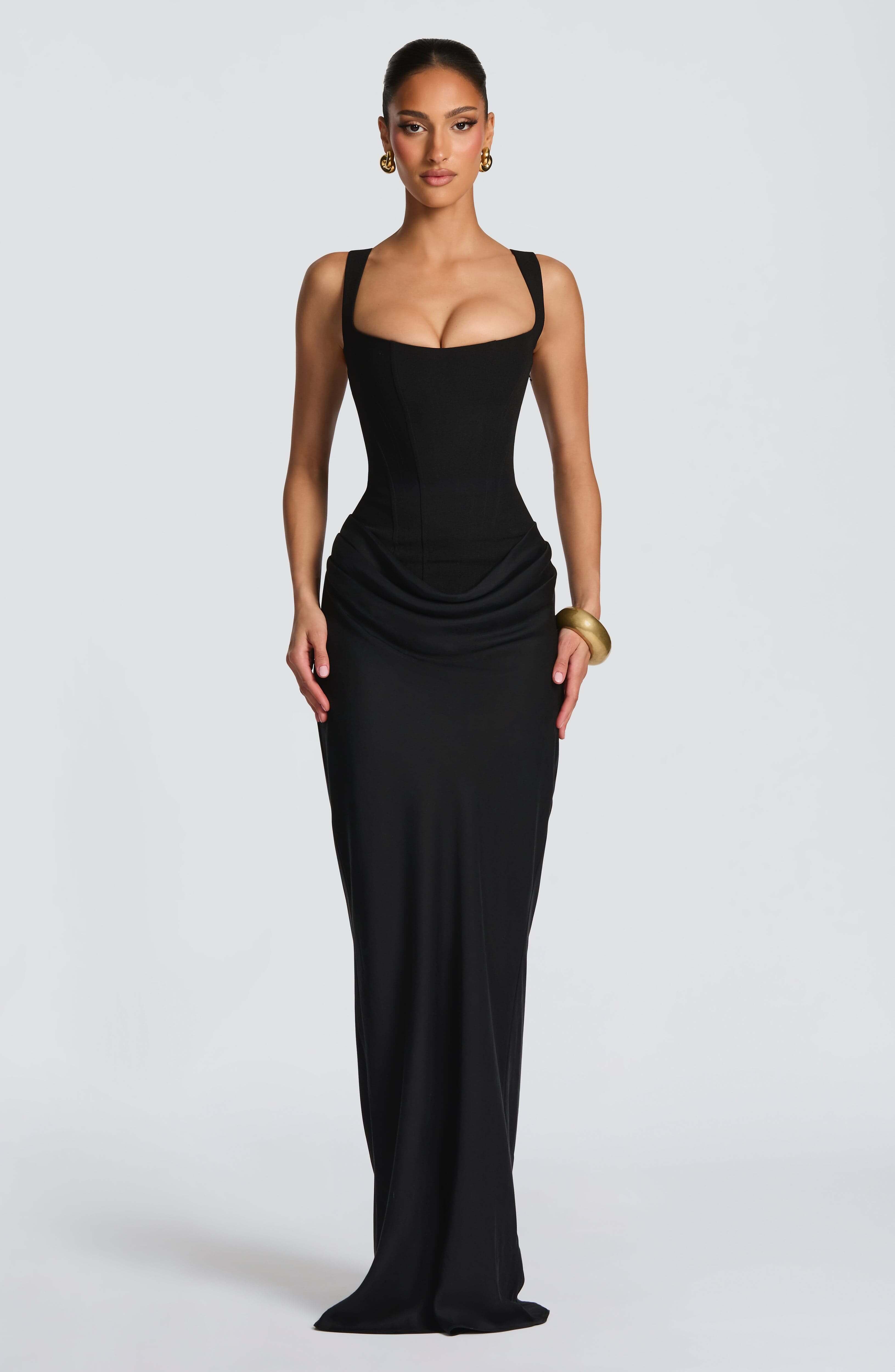 Ruched Bodycon Maxi Dress - Scoop Neck Evening Gown | Meave & Ivy