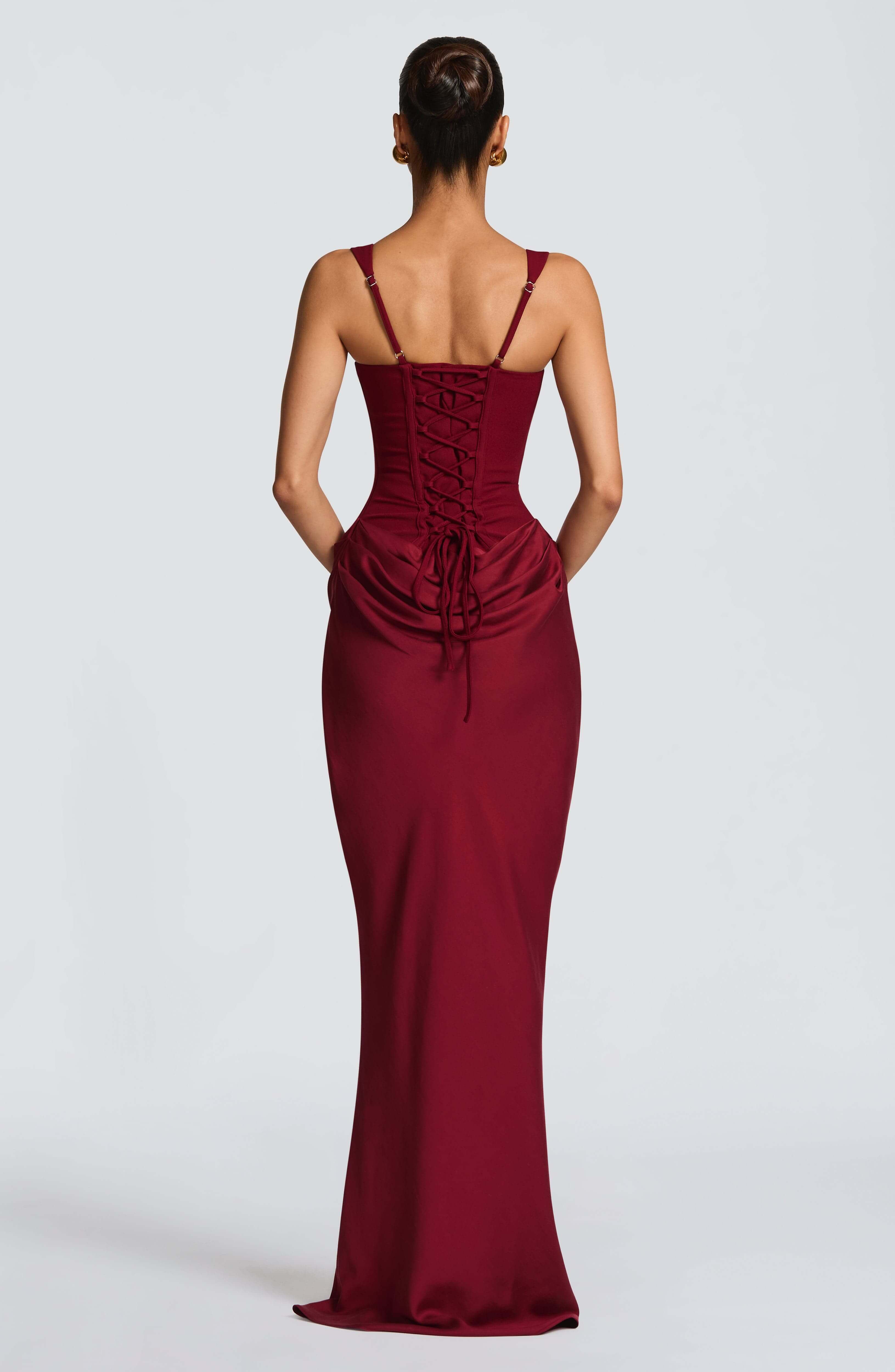 Ruched Bodycon Maxi Dress - Scoop Neck Evening Gown | Meave & Ivy