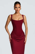 Ruched Bodycon Maxi Dress - Scoop Neck Evening Gown | Meave & Ivy