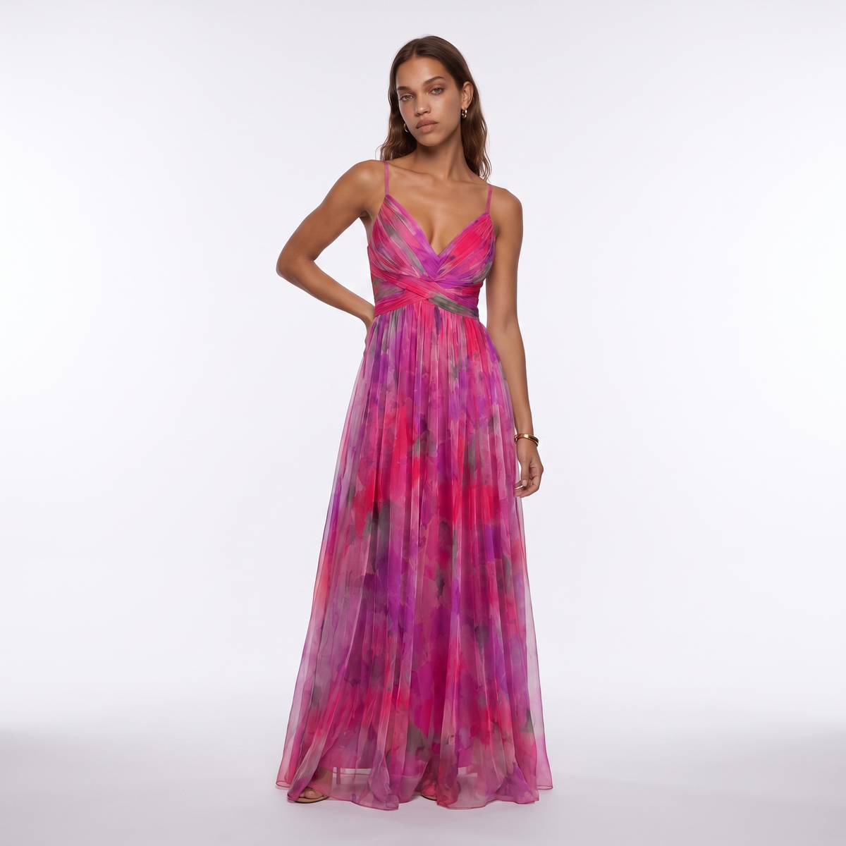 Watercolour Floral V-Neck Maxi Dress with Open Back