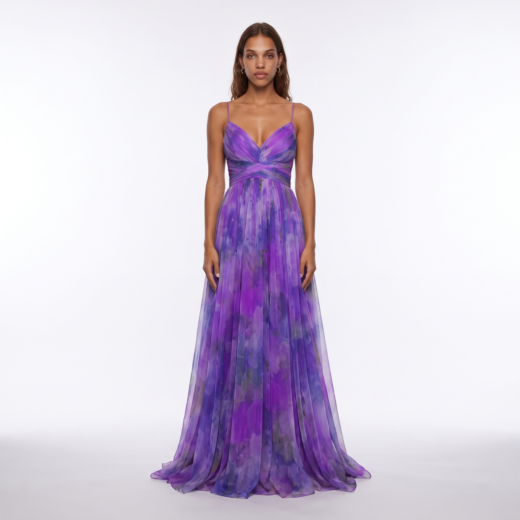 Watercolour Floral V-Neck Maxi Dress with Open Back