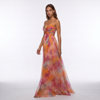 Watercolour Floral V-Neck Maxi Dress with Open Back