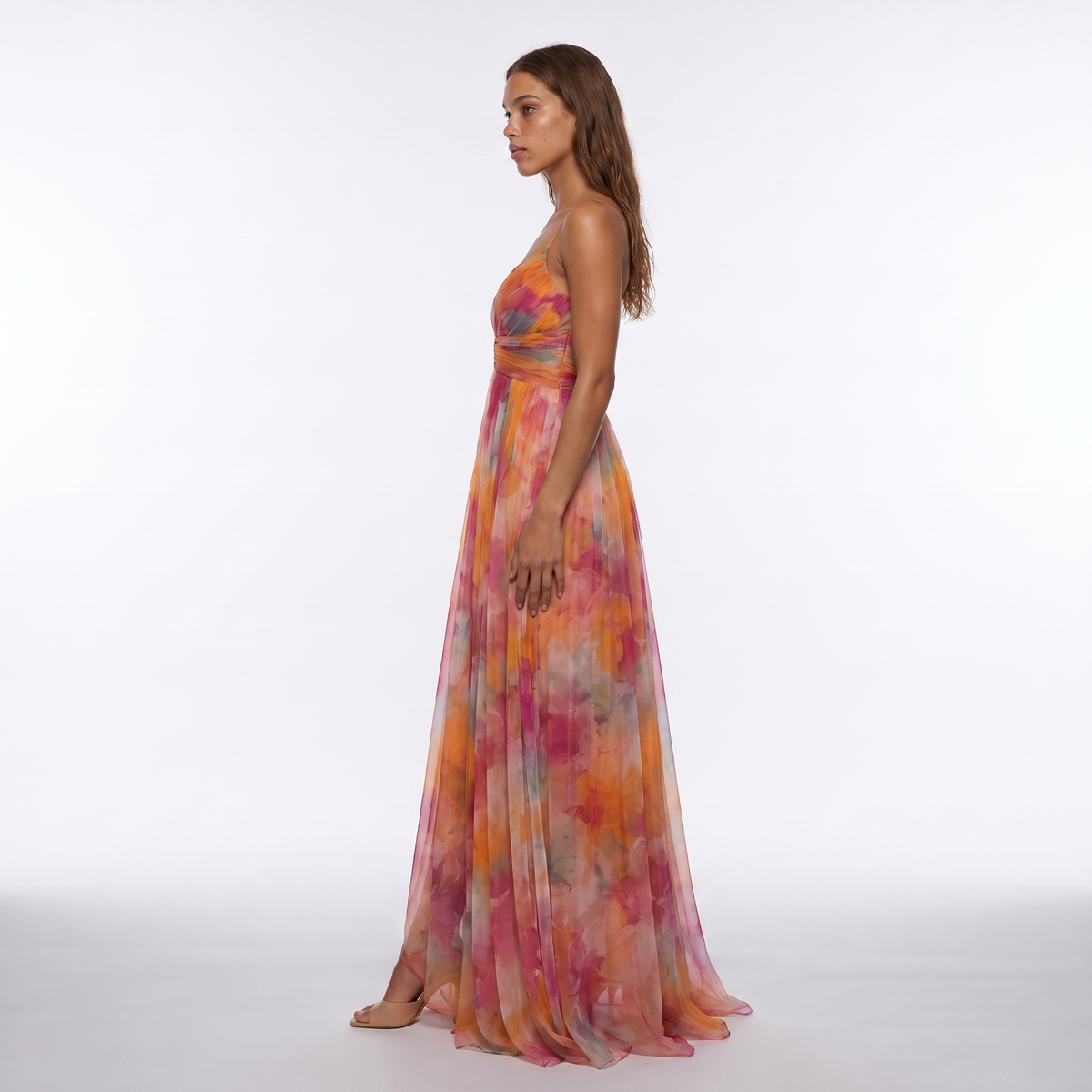 Watercolour Floral V-Neck Maxi Dress with Open Back