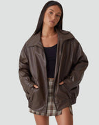 Oversized Leather Look Bomber Jacket – Smooth Luxe Finish