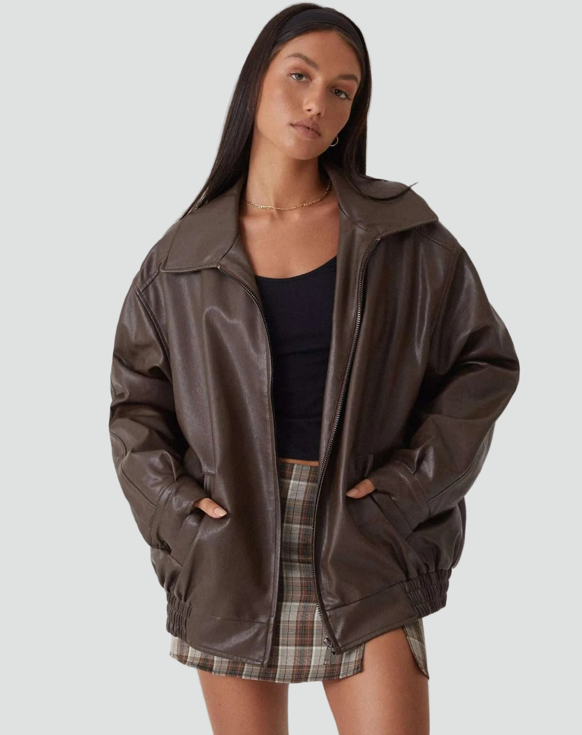 Oversized Leather Look Bomber Jacket – Smooth Luxe Finish