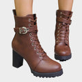 Women's Lace-Up Block-Heel Combat Ankle Boots