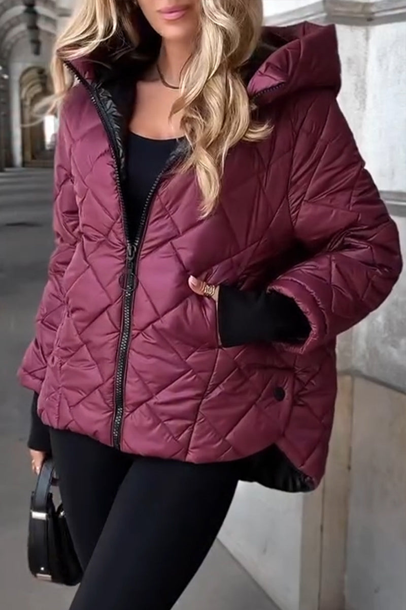 Women's Hooded Quilted Puffer Jacket – Short Padded Zip-Up Style
