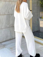 Women's Soft V-Neck Lounge Set – Slouchy Long-Sleeve Top