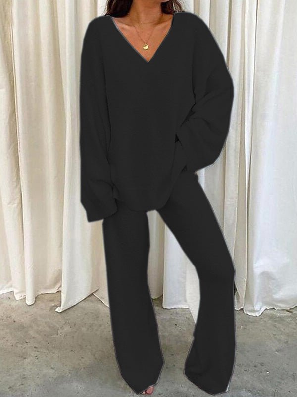 Women's Soft V-Neck Lounge Set – Slouchy Long-Sleeve Top