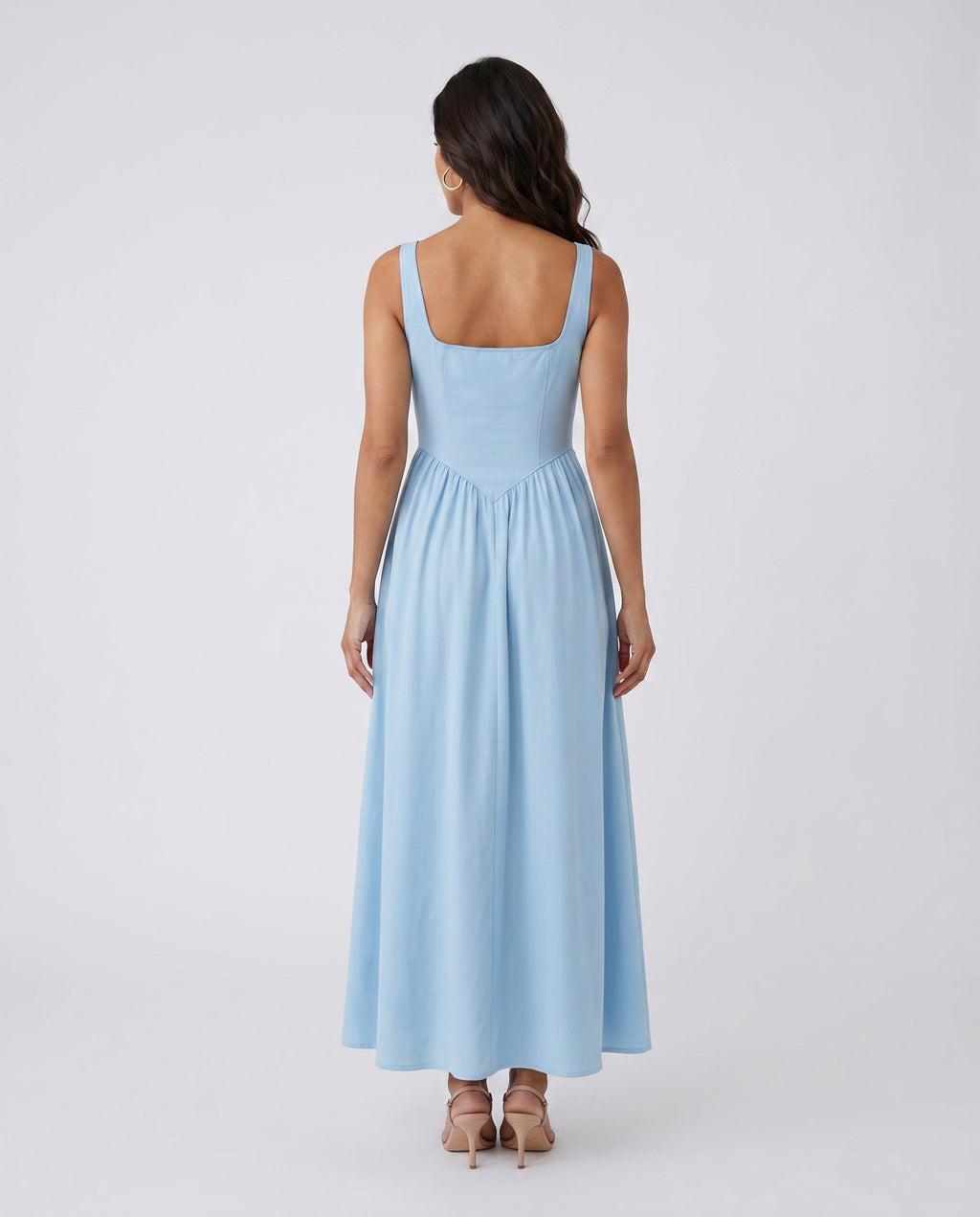 Basque Waist A-Line Maxi Dress