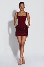 Burgundy Bell-Sleeve Mini Dress – Statement Occasion Dress | Meave & Ivy