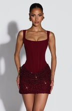 Burgundy Bell-Sleeve Mini Dress – Statement Occasion Dress | Meave & Ivy