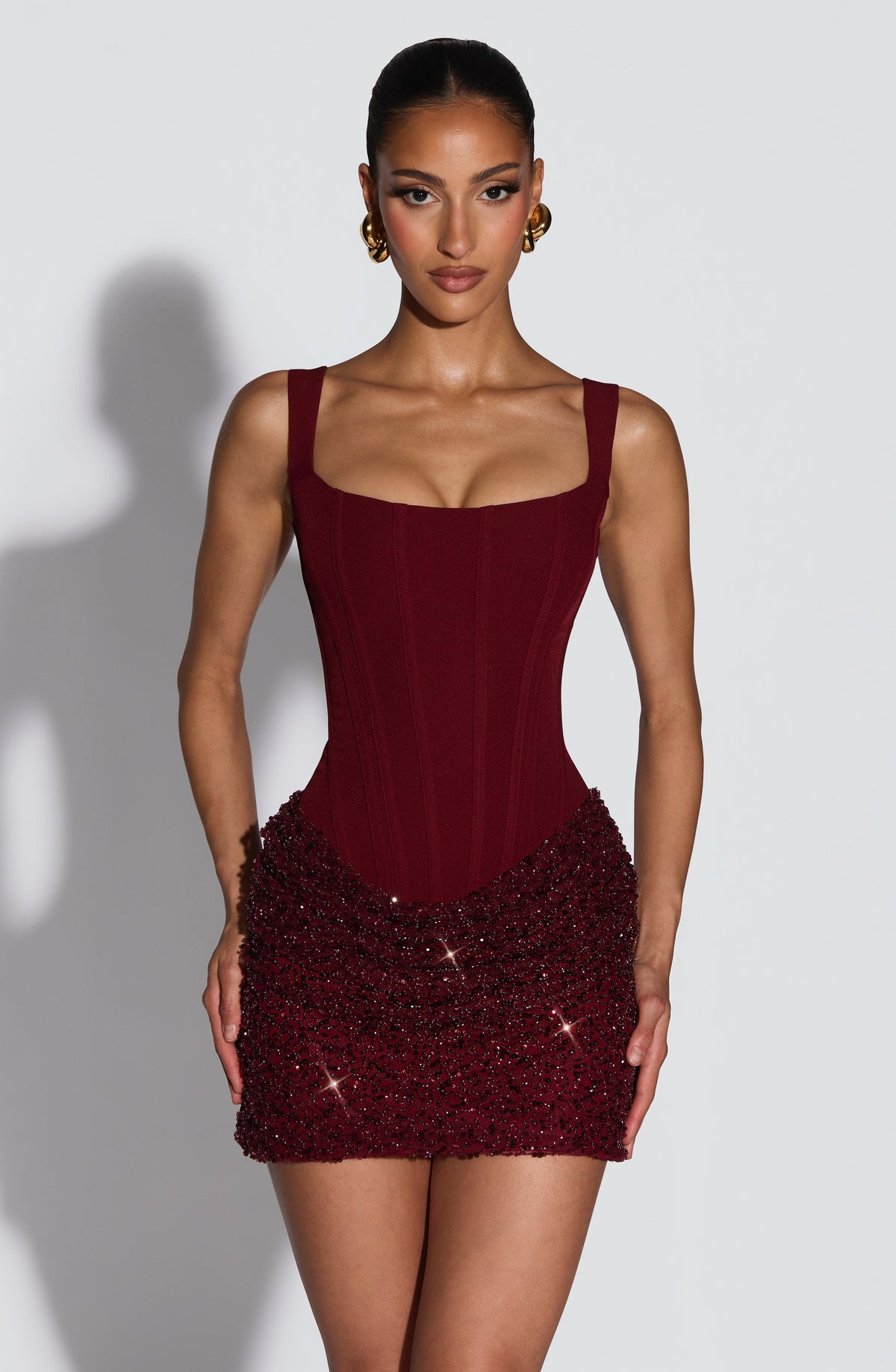 Burgundy Bell-Sleeve Mini Dress – Statement Occasion Dress | Meave & Ivy