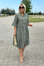 A-Line Dress Three-Quarter Sleeves Front Button | Meave & Ivy