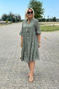A-Line Dress Three-Quarter Sleeves Front Button | Meave & Ivy