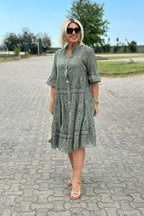 A-Line Dress Three-Quarter Sleeves Front Button | Meave & Ivy