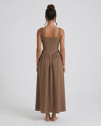 Basque Waist A-Line Maxi Dress
