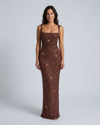 Sequin Tie-Up Square Neck Maxi Dress