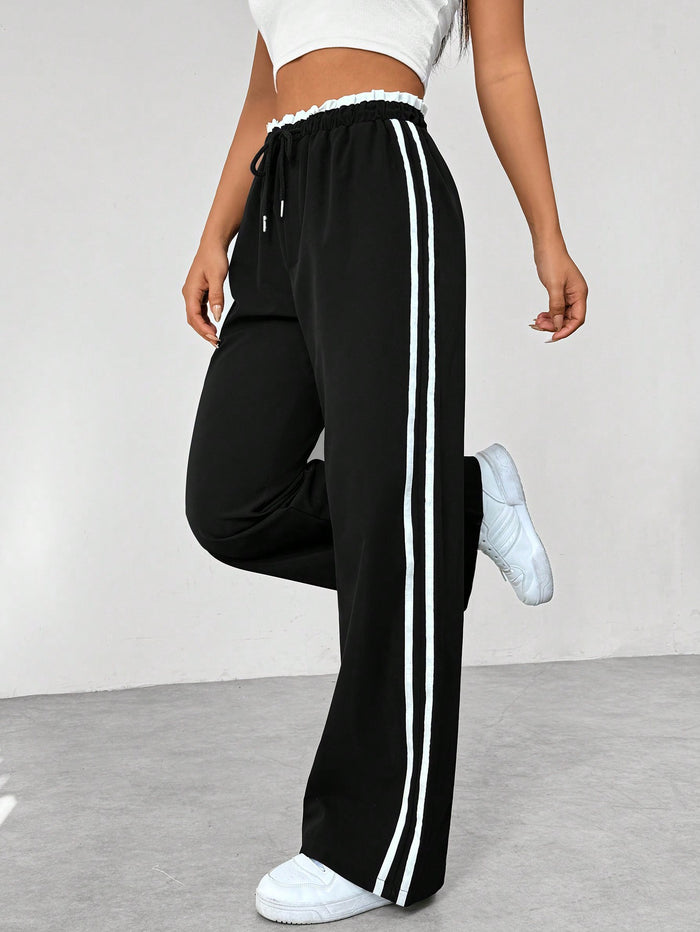 Striped Track Trousers with Comfort Waistband – Sporty Straight Leg Joggers