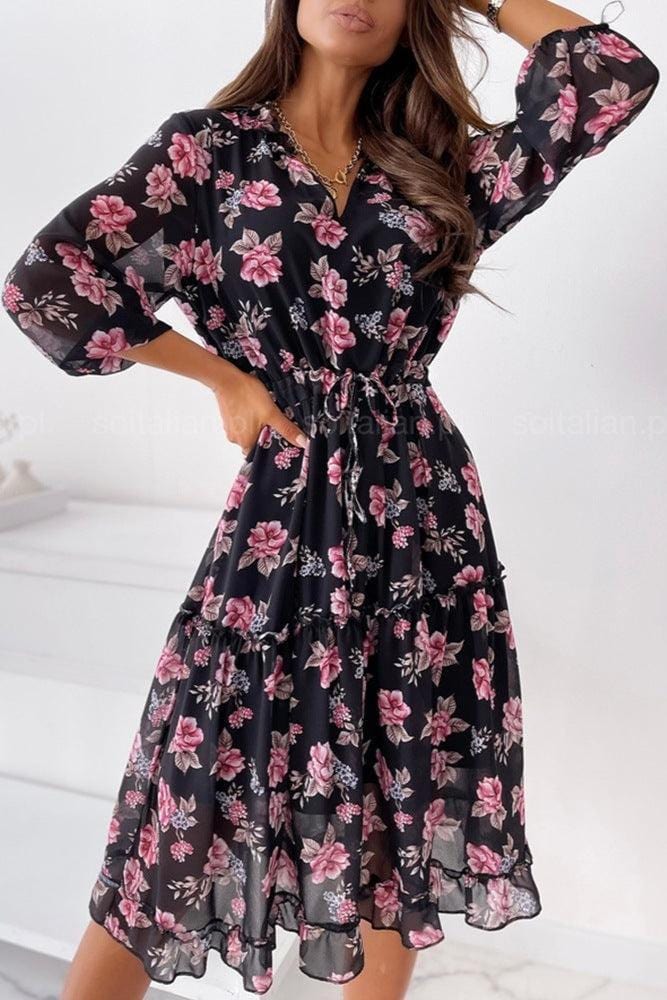 Black & Pink Floral Ibiza Dress – Women's Boho Summer Beach & Holiday Dress | Meave & Ivy