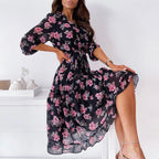 Black & Pink Floral Ibiza Dress – Women's Boho Summer Beach & Holiday Dress | Meave & Ivy