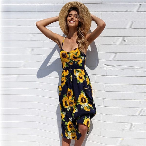 Black Floral Bohemian Spaghetti Strap Dress – Women's Boho Summer Beach & Holiday Dress | Meave & Ivy